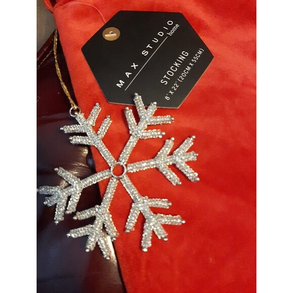 Max Studio Home NEW Red Christmas Stocking with Silver Rhinestone Snowflake 8x22 - Picture 2 of 3